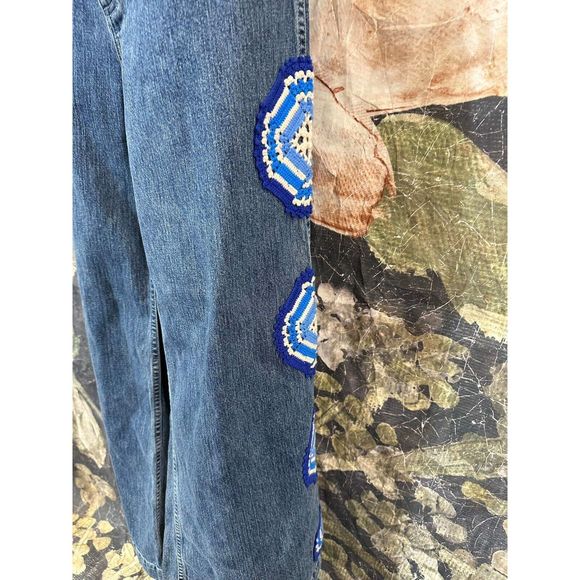 New Free People x Carleen High-Rise Crochet Wide-Leg Jeans Size 10 - Picture 2 of 6